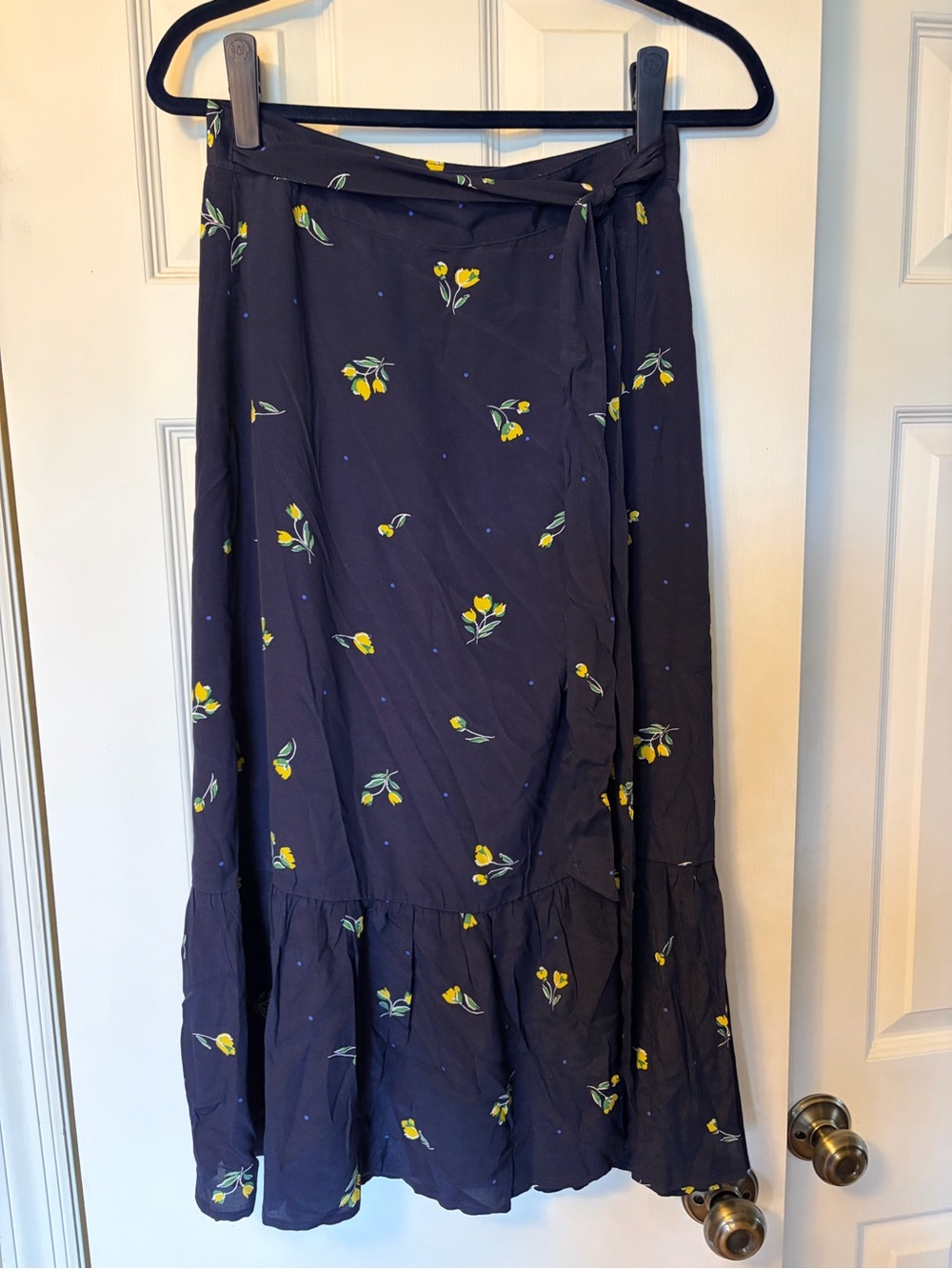 GAP Navy Blue Floral Ruffle-Hem Wrap Midi Skirt - Picture 2 of 7